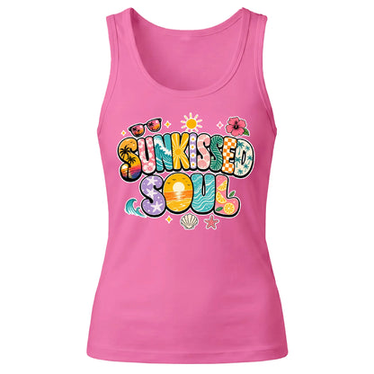 Groovy Sunkissed Soul Retro Beach Graphic Ladies Tank Top
