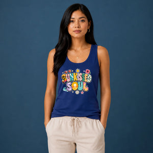 Groovy Sunkissed Soul Retro Beach Graphic Ladies Tank Top