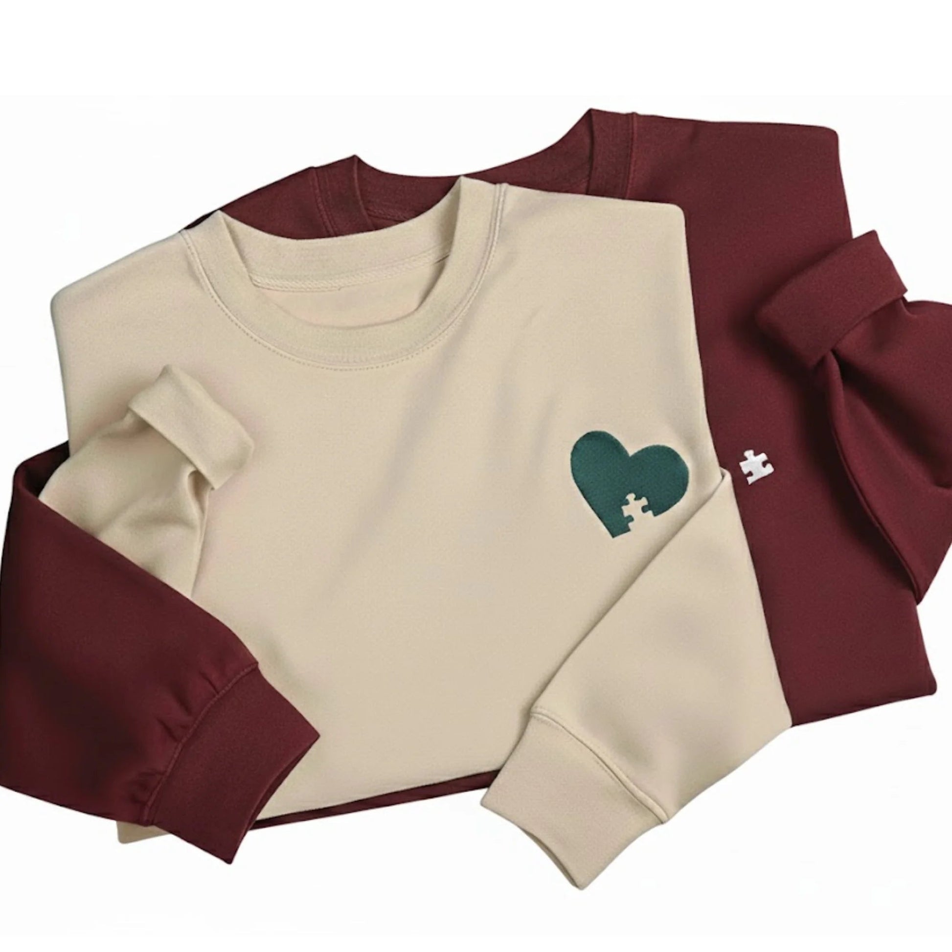 Heart Puzzle Sketch Embroidery SweatShirt - EWB103