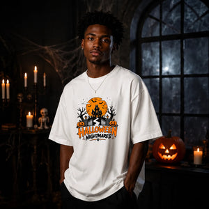 Haunted house moon night graphic Halloween Oversized t-shirt