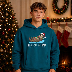 Lovely Couple Her Otter Half Christmas Oversized Hoodie