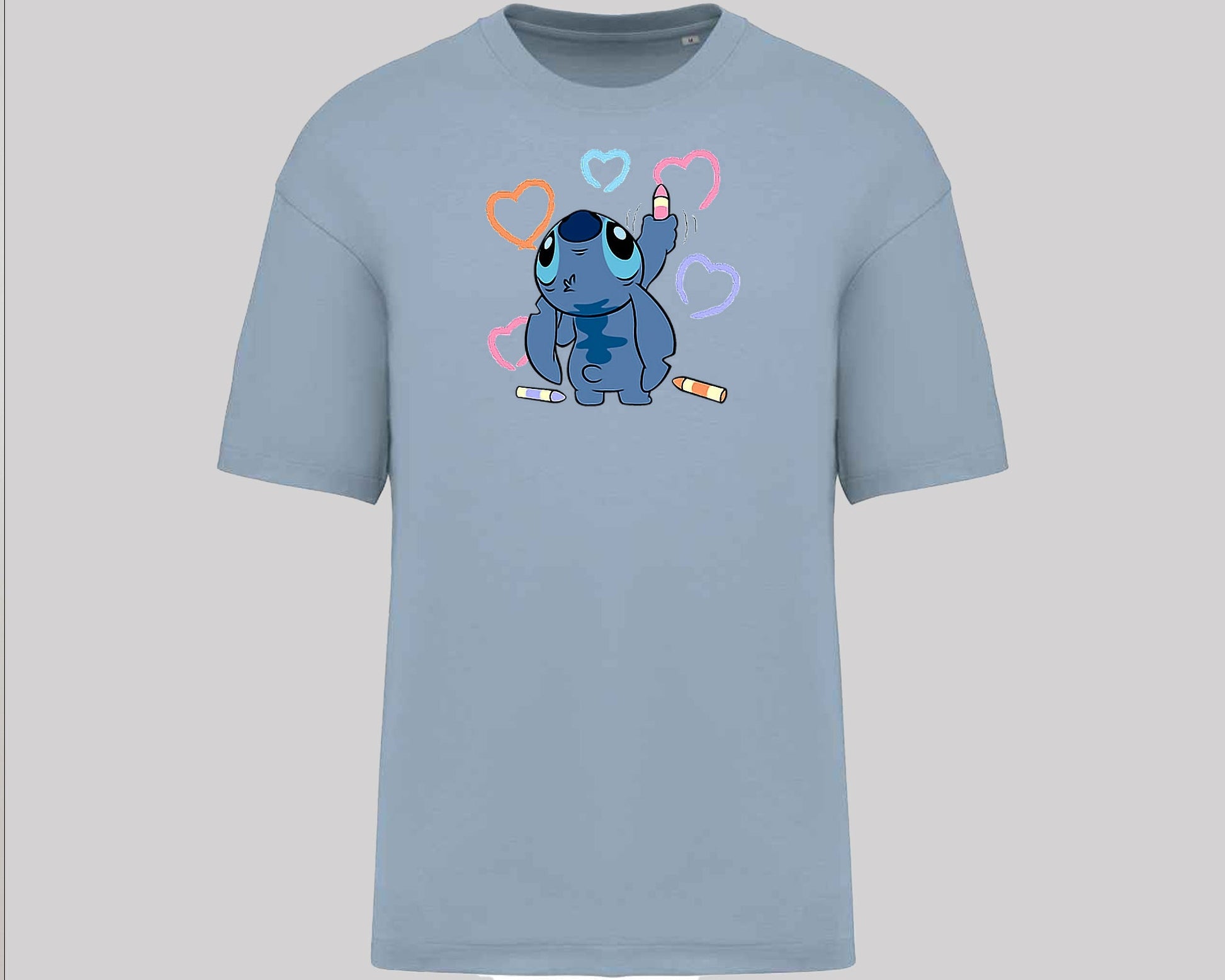 Stitch Graphic Oversized T-Shirt, Unisex Funny Cute Cartoon Tee, 100% Organic Cotton Oversized Fit Top M8407
