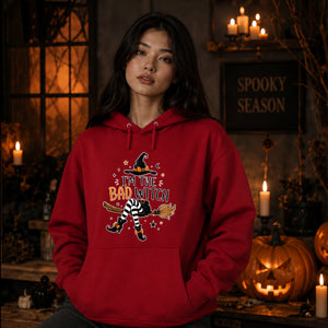 Humorous bad witch quote graphic print Halloween hoodie