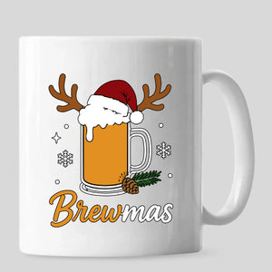 Humorous brewmas beer mug graphic rim accent christmas mug