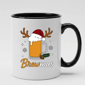 Humorous brewmas beer mug graphic rim accent christmas mug