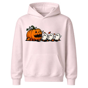 Hungry pumpkin chasing little ghosts Halloween Kids Hoodie
