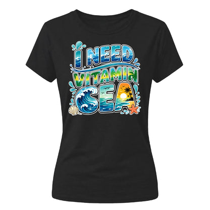 I Need Vitamin Sea Coastal Beach Slogan Ladies T-Shirt