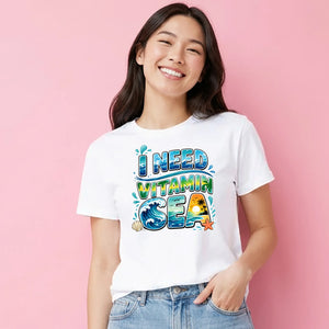 I Need Vitamin Sea Coastal Beach Slogan Ladies T-Shirt