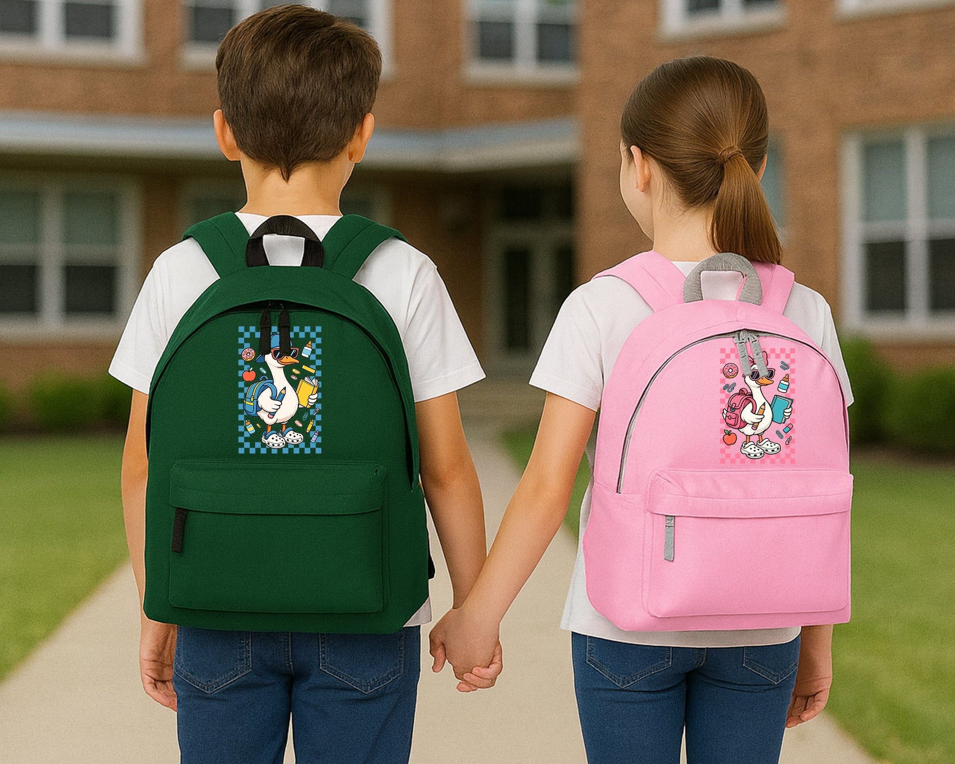 Back To School Duck Kids Fashion Backpack. Cute Animal Printed Grab Handle Bag, Great For Preschool, Kindergarten & Day Trip M8480