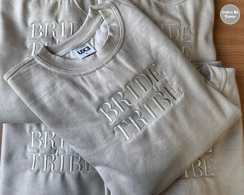 Bride Tribe Embroidered Sweater, Personalised Wife Jumper, Maid of Honour Team Bride Wedding Hen Party Couple Matching Gift idea Sweatshirt