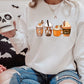 Halloween Coffee Sweatshirt, Vintage Autumn Fall Sweater, Pumpkin Coffee Cups Crewneck Jumper, Halloween Clothing, Halloween Night Outfits
