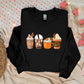 Halloween Coffee Sweatshirt, Vintage Autumn Fall Sweater, Pumpkin Coffee Cups Crewneck Jumper, Halloween Clothing, Halloween Night Outfits