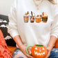 Halloween Coffee Sweatshirt, Vintage Autumn Fall Sweater, Pumpkin Coffee Cups Crewneck Jumper, Halloween Clothing, Halloween Night Outfits