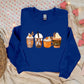 Halloween Coffee Sweatshirt, Vintage Autumn Fall Sweater, Pumpkin Coffee Cups Crewneck Jumper, Halloween Clothing, Halloween Night Outfits