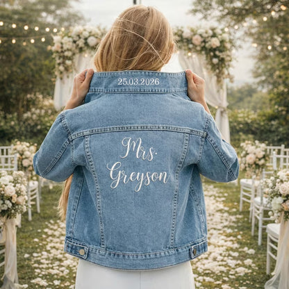 Personalised Bridal Denim Jacket Custom Embroidered Mrs