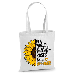Inspirational sunflower quote print white cotton Tote Bag