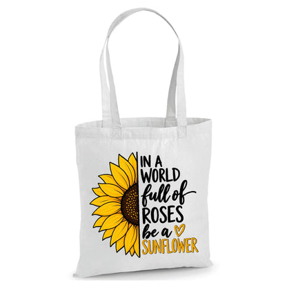 Inspirational sunflower quote print white cotton Tote Bag