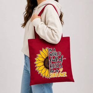 Inspirational sunflower quote print white cotton Tote Bag