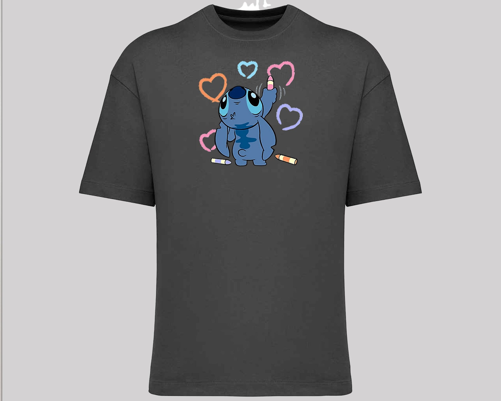 Stitch Graphic Oversized T-Shirt, Unisex Funny Cute Cartoon Tee, 100% Organic Cotton Oversized Fit Top M8407