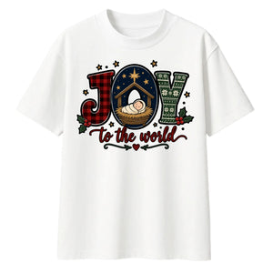 Joy To The World Nativity Art Christmas Oversized T-Shirt