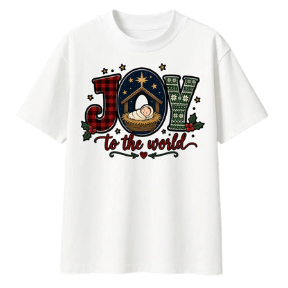Joy To The World Nativity Art Christmas Oversized T-Shirt