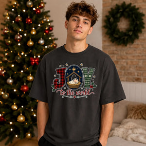 Joy To The World Nativity Art Christmas Oversized T-Shirt