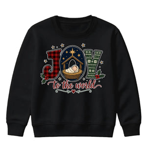 Joy To The World Nativity Graphic Christmas Kids Sweatshirt