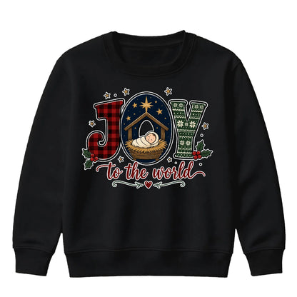 Joy To The World Nativity Graphic Christmas Kids Sweatshirt