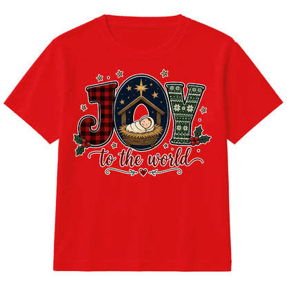 Joy To The World Nativity Scene Art Christmas Kids T-Shirt