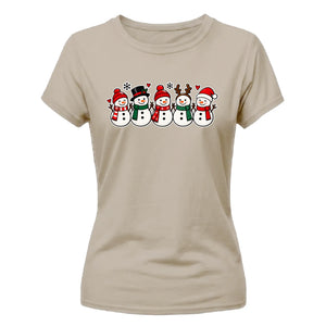 Joyful smiling snowmen line Christmas Ladies T-Shirt