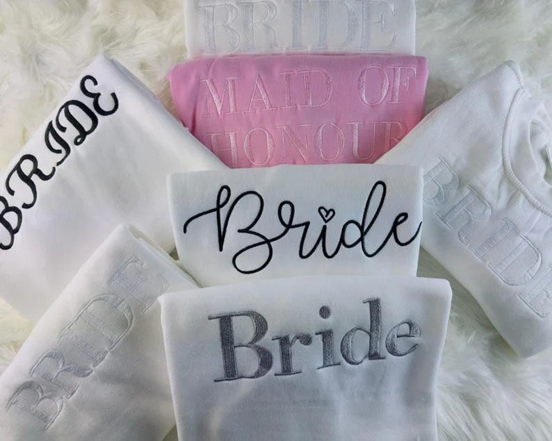 Bride Tribe Embroidered Sweater, Personalised Wife Jumper, Maid of Honour Team Bride Wedding Hen Party Couple Matching Gift idea Sweatshirt