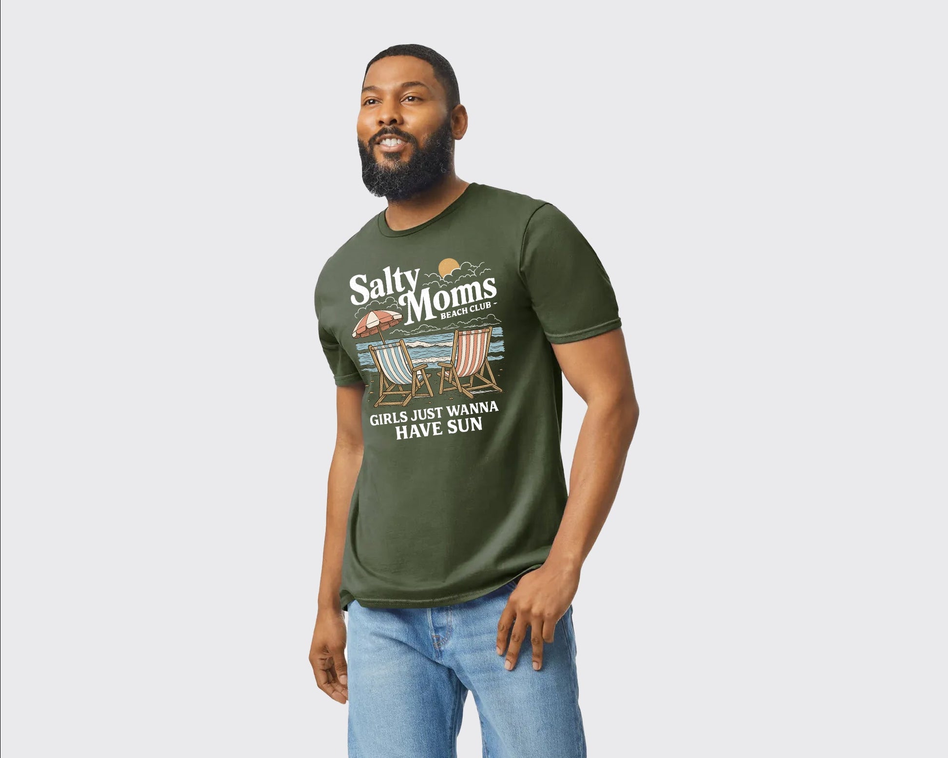 Salty Moms Beach Club Summer T-Shirt, Fun & Stylish Printed Classic Fit Tee, 100% Cotton Summer Shirt For Beach-Loving Moms M8437