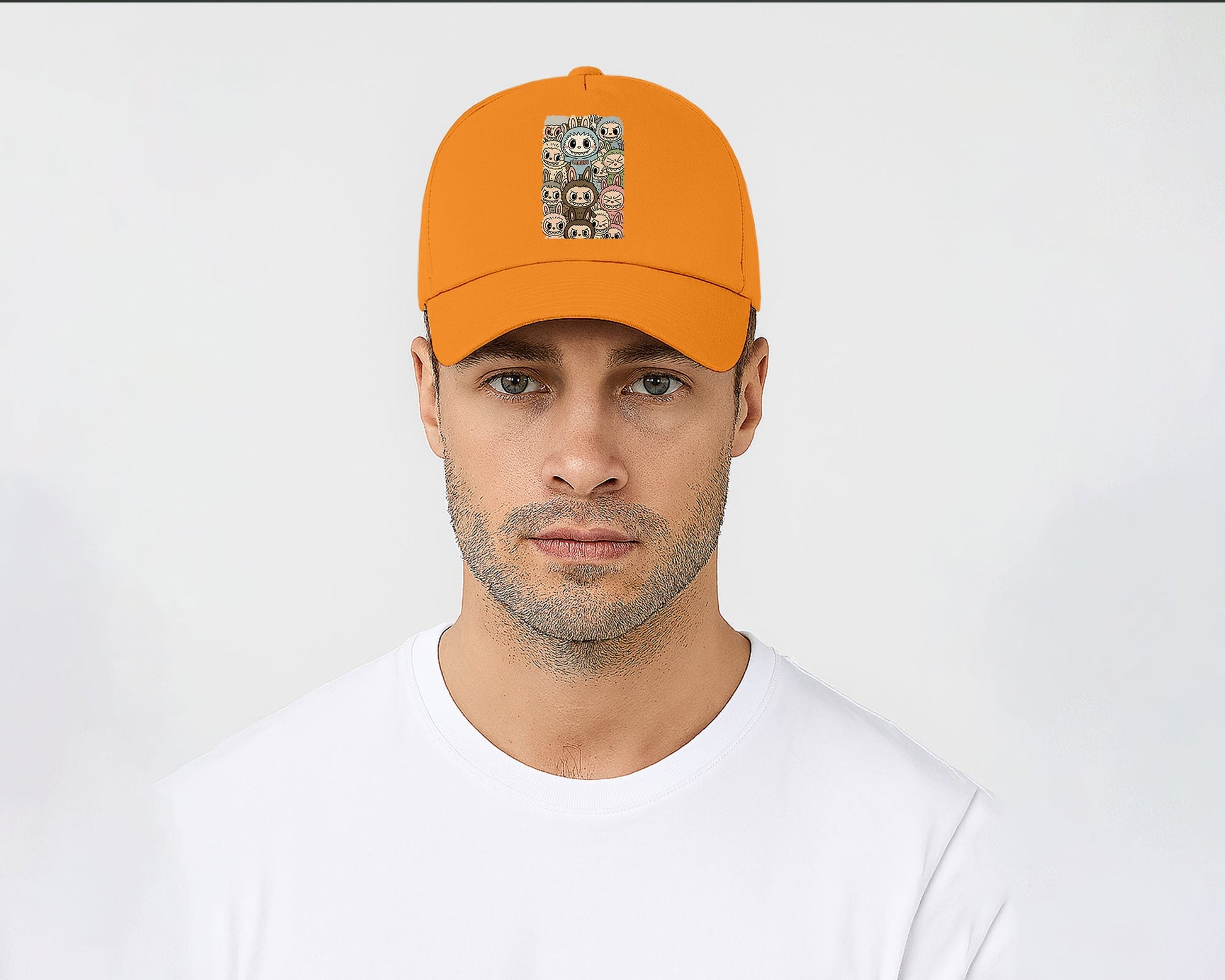 Labubu Original 5 Panel Cap, Trendy Streetwear Hat with Cartoon Design, Pre-Curved Peak Unisex Baseball Hat M8409