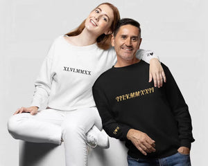 Personalised Anniversary Sweatshirt, Roman Numeral Date Initial Heart Embroidered Sweater, One Year Anniversary Gifts, His and Hers Hoodies
