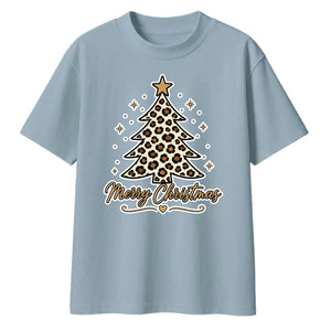 Leopard Print Festive Tree Art Christmas Oversized T-Shirt