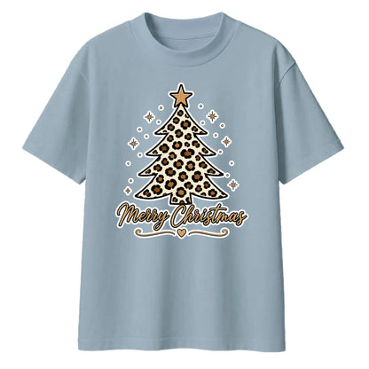 Leopard Print Festive Tree Art Christmas Oversized T-Shirt