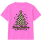 Leopard Print Merry Tree Lettering Christmas Kids T-Shirt