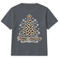 Leopard Print Merry Tree Lettering Christmas Kids T-Shirt
