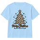 Leopard Print Merry Tree Lettering Christmas Kids T-Shirt