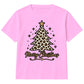 Leopard Print Merry Tree Lettering Christmas Kids T-Shirt