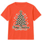 Leopard Print Merry Tree Lettering Christmas Kids T-Shirt
