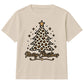 Leopard Print Merry Tree Lettering Christmas Kids T-Shirt