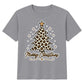 Leopard Print Merry Tree Lettering Christmas Kids T-Shirt