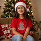 Leopard Print Merry Tree Lettering Christmas Kids T-Shirt
