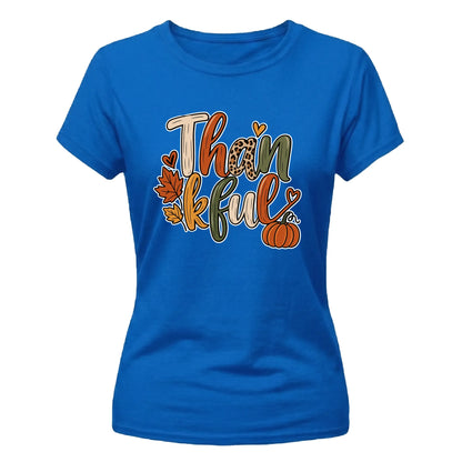 Leopard print pumpkin thankful Thanksgiving Ladies T-Shirt