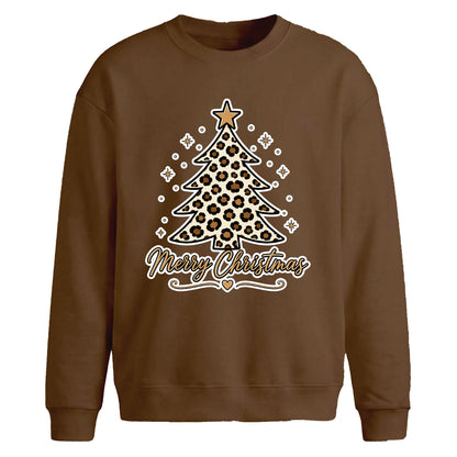 Leopard Print Tree Graphic Christmas Oversized Sweatshirt
