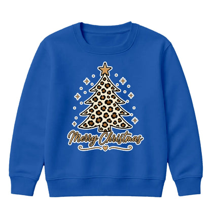 Leopard Print Tree Star Graphic Christmas Kids Sweatshirt