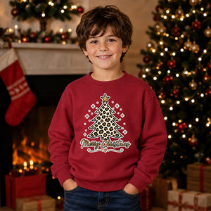 Leopard Print Tree Star Graphic Christmas Kids Sweatshirt