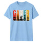 Vintage Retro Stripes Gamer Silhouette Graphic Unisex T-Shirt