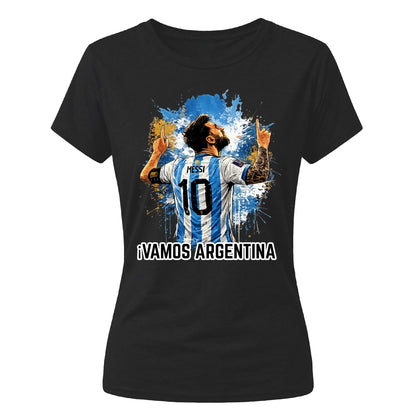 Lionel Messi Vamos Argentina Splash Art Ladies T-Shirt